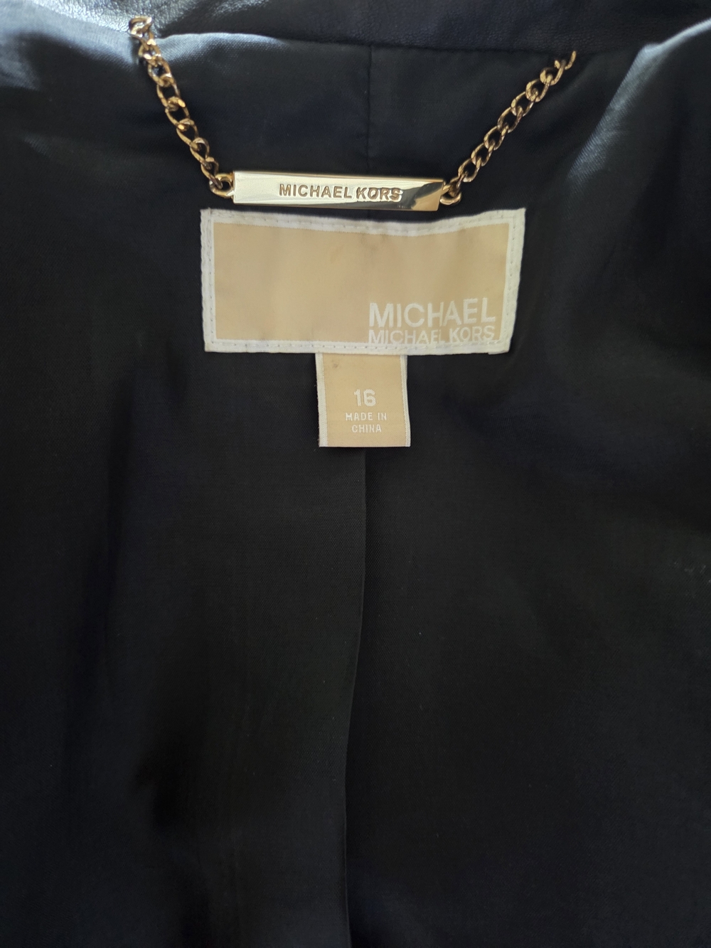 Michael Kors Womens Black Leather Moto Jacket w/Gold Hardware Size 16 - Picture 2 of 14